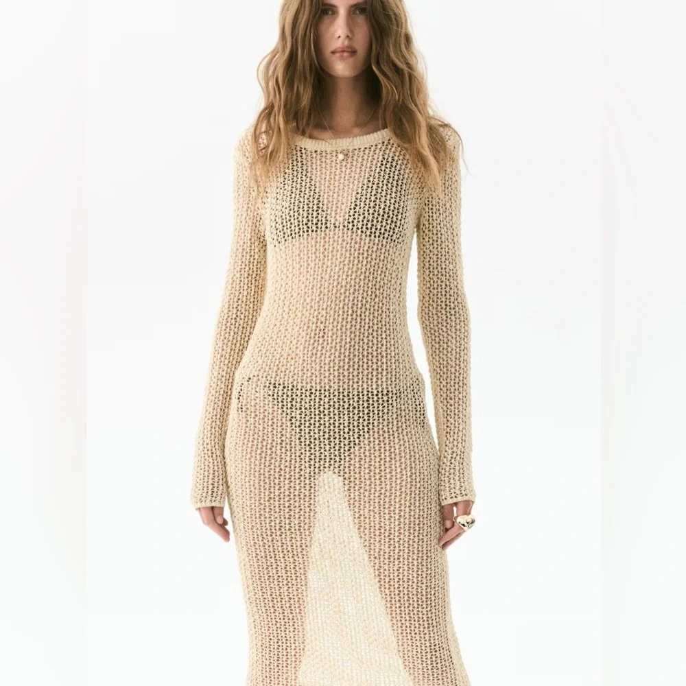 H&M Crochet look Dress beige NWT SOLD OUT SIZE XL - Picture 2 of 11